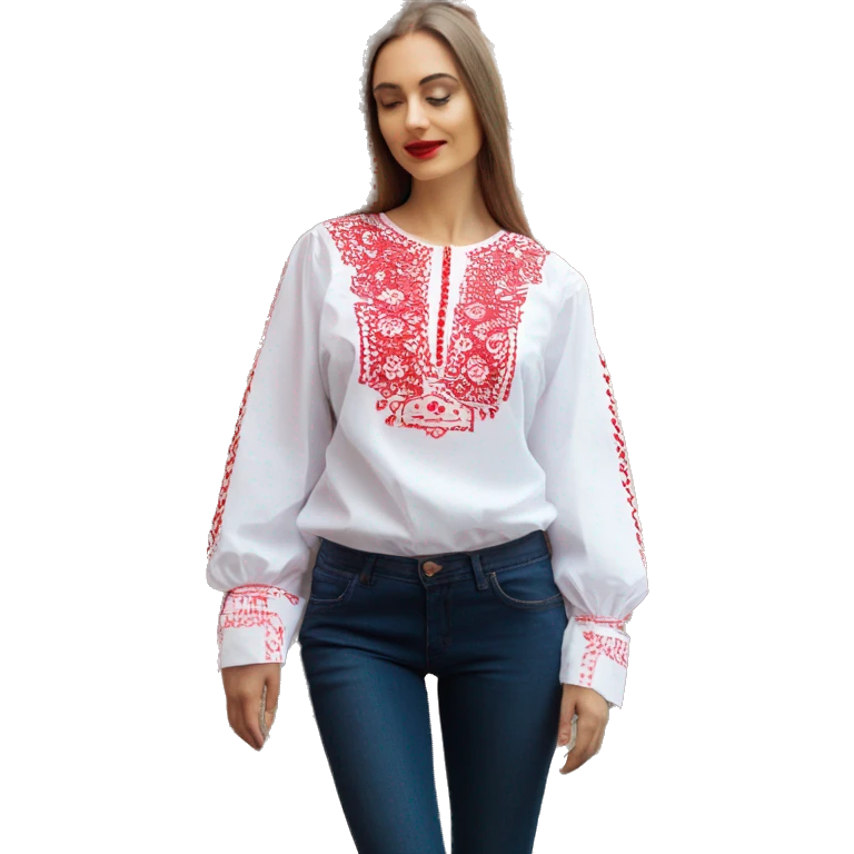 Long sleeve Blouse vyshyvanka, white with red embodiary on sleeves emoji
