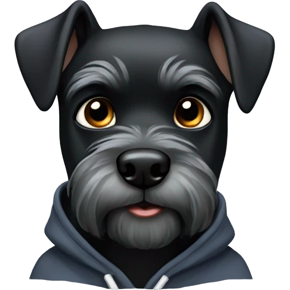 Black schnauzer wearing a hoodie emoji