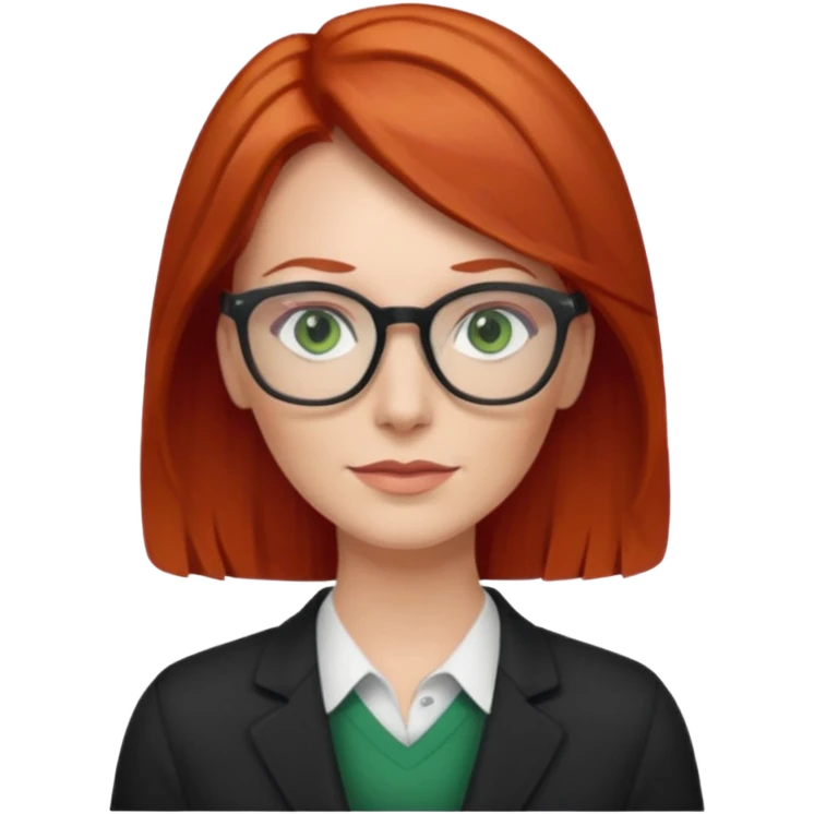 create white woman with midback length red hair with green eyes and glass, age 35 emoji