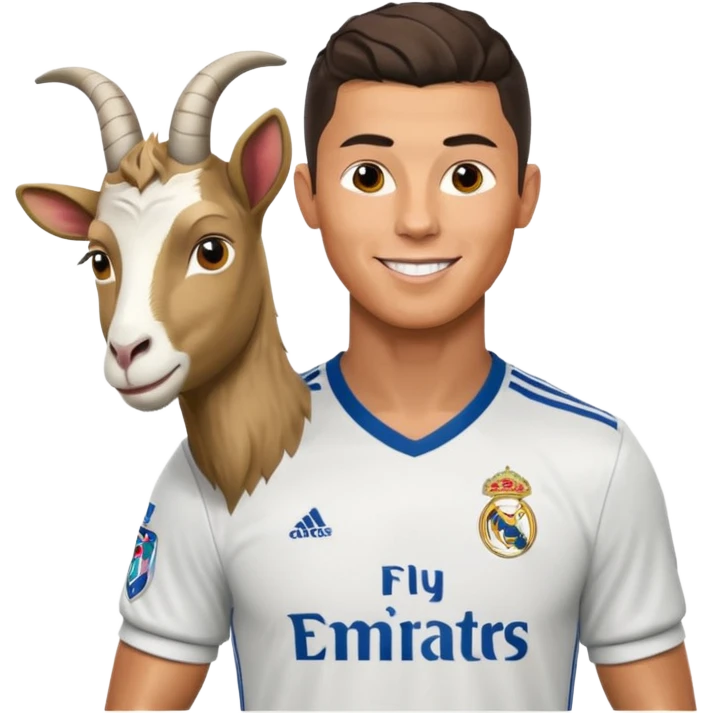 I want Ronaldo in Madrid and something over his head saying GOAT emoji
