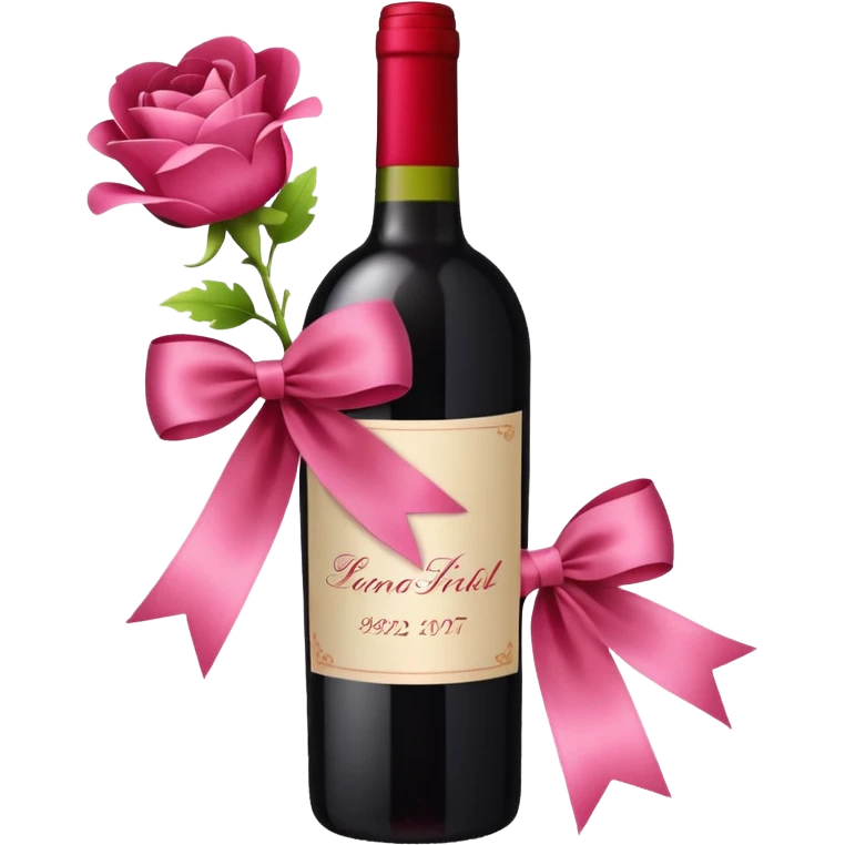 a ribbon decoration and flower decoration on a wine bottle emoji