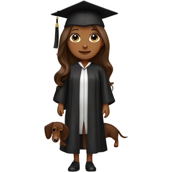 brown haired girl in graduation cap with black long haired dachshund  emoji