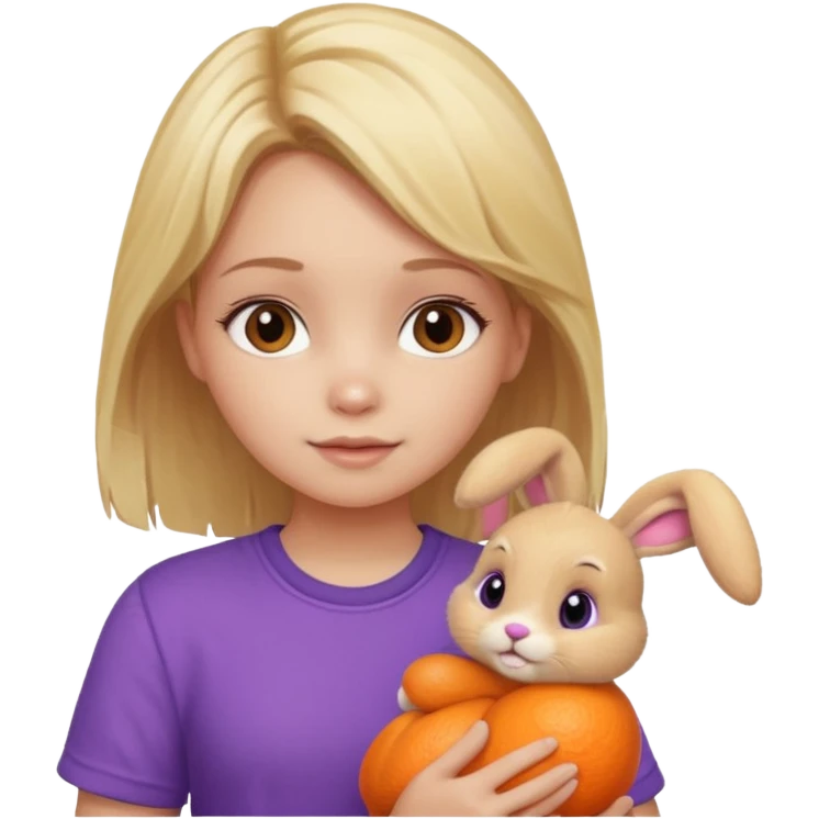 A bunny the colot onrghe with a blond hair and a purpole shirt girl holding it emoji
