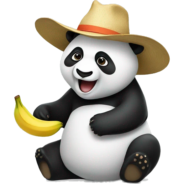 Panda with a hat raring a banana emoji