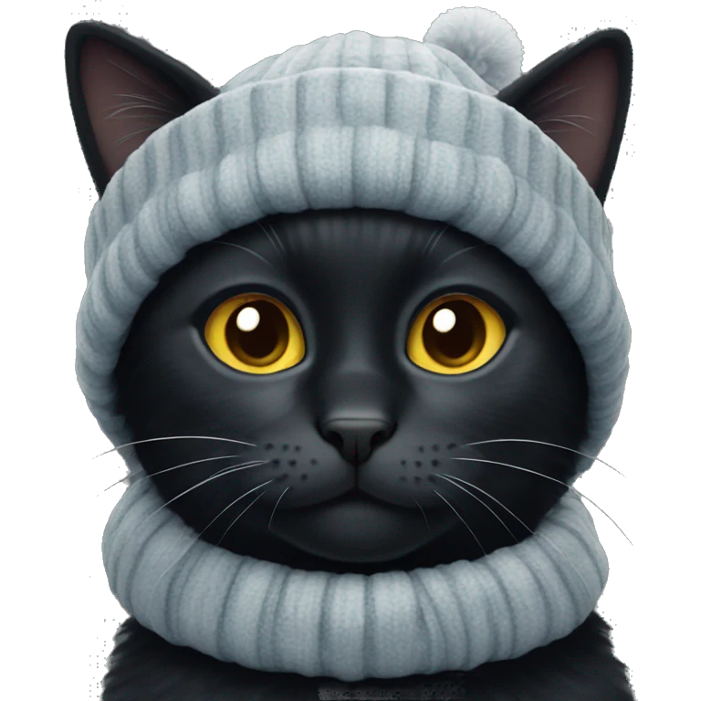 black cat wearing a winter tuque emoji