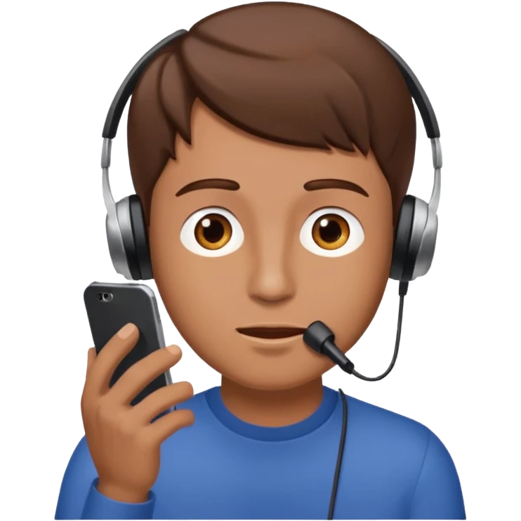 man with brown hair listening to a voice message on the smartphone emoji