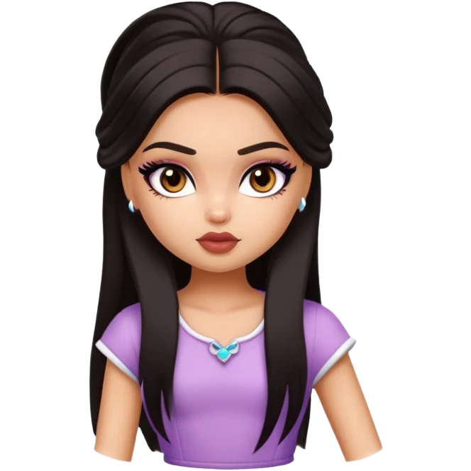 straight dark hair, dark brown eyes, pretty bratz baddie emoji