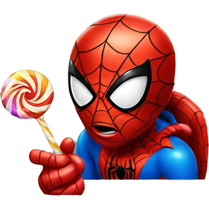 Spiderman with a candy  emoji