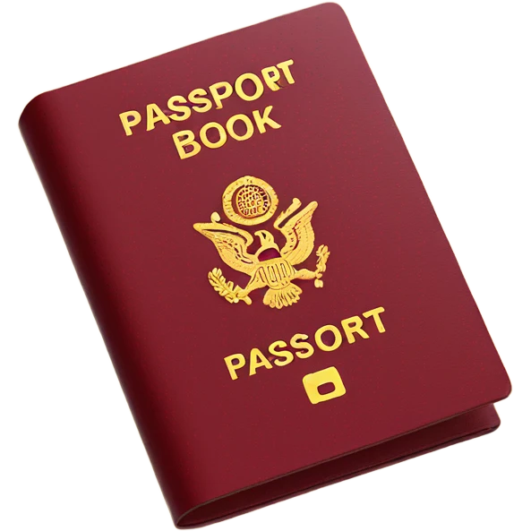 Red passport book with “PASSPORT” written on the front cover emoji