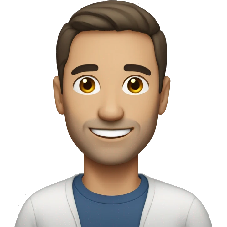 A man, 40-45 years old, European, with short hair, dark brown hair, smiling kindly emoji