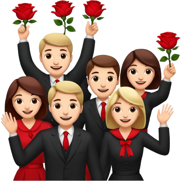 Adult Family, Caucasian men and women, throwing roses congratulations  emoji