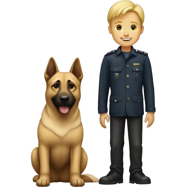 garçon blond qui fait câlin a un malinois emoji