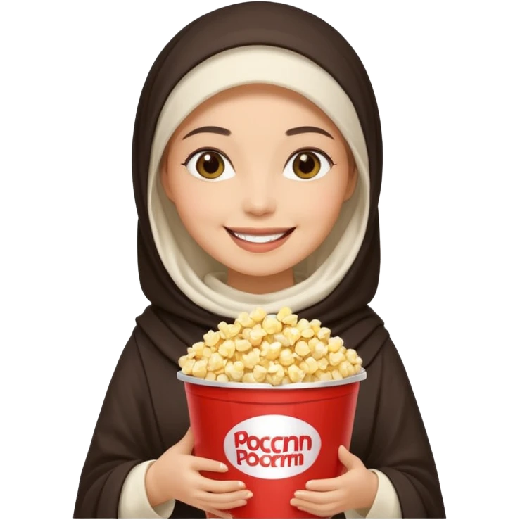 a hiịab holding a bucket of popcorn emoji