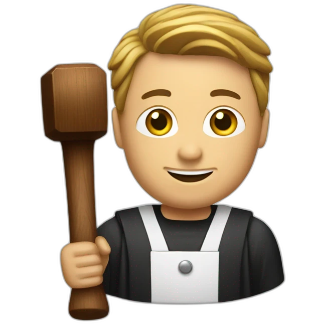 male judge holding a small woodden hammer emoji