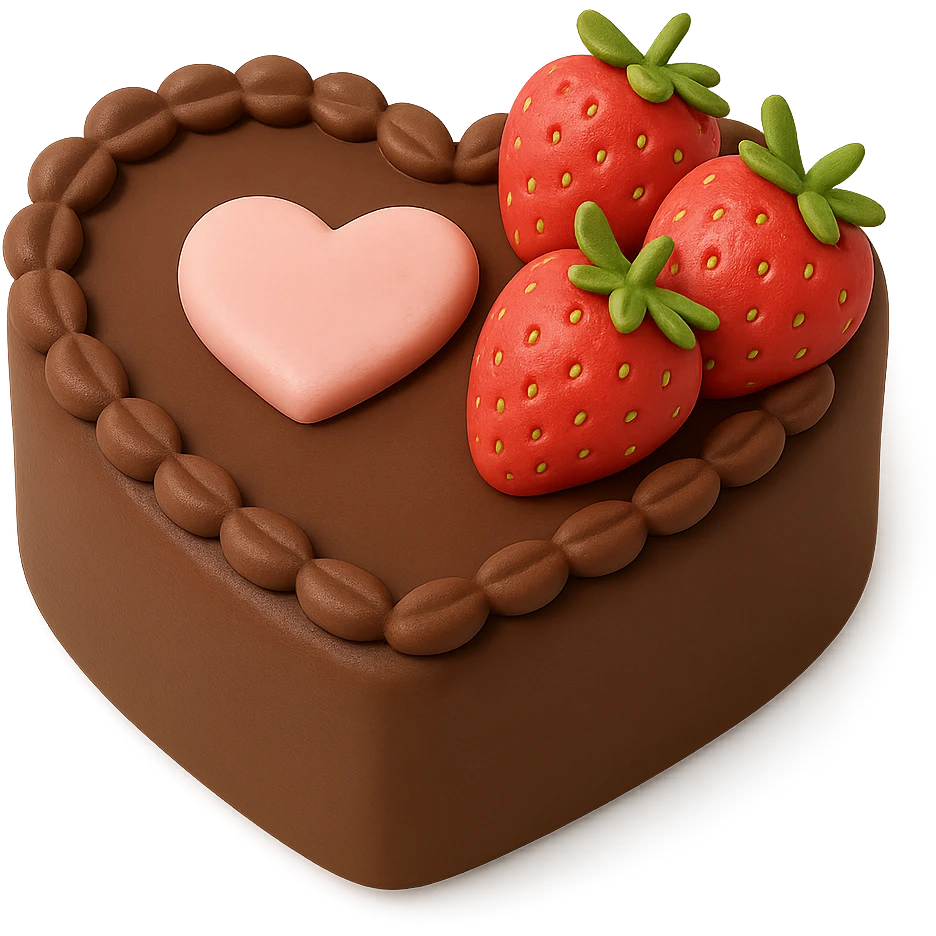 heart-shaped chocolate fondant cake with strawberries, transparent background emoji