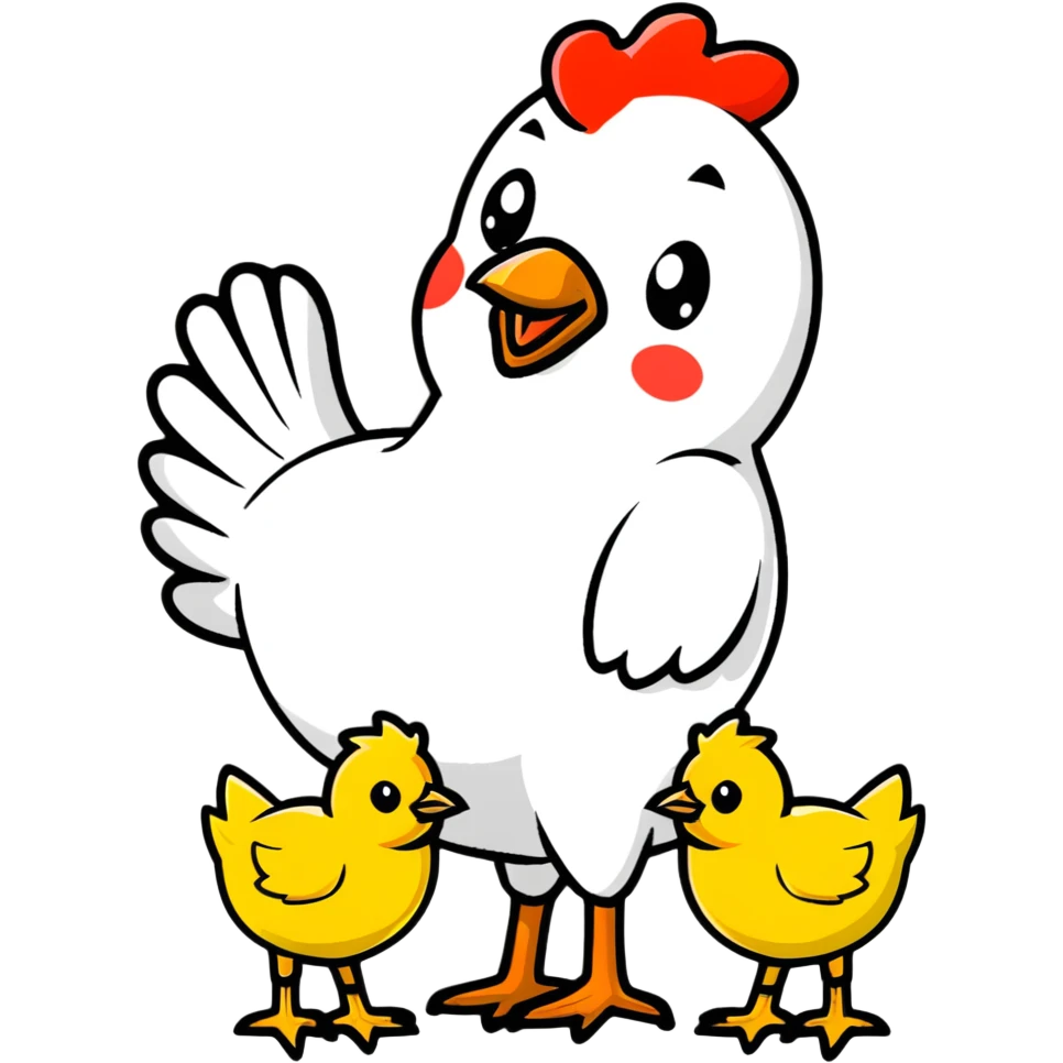 chicken with baby chicks emoji