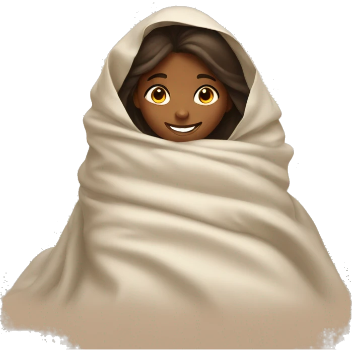 smiling brown girl under covers emoji