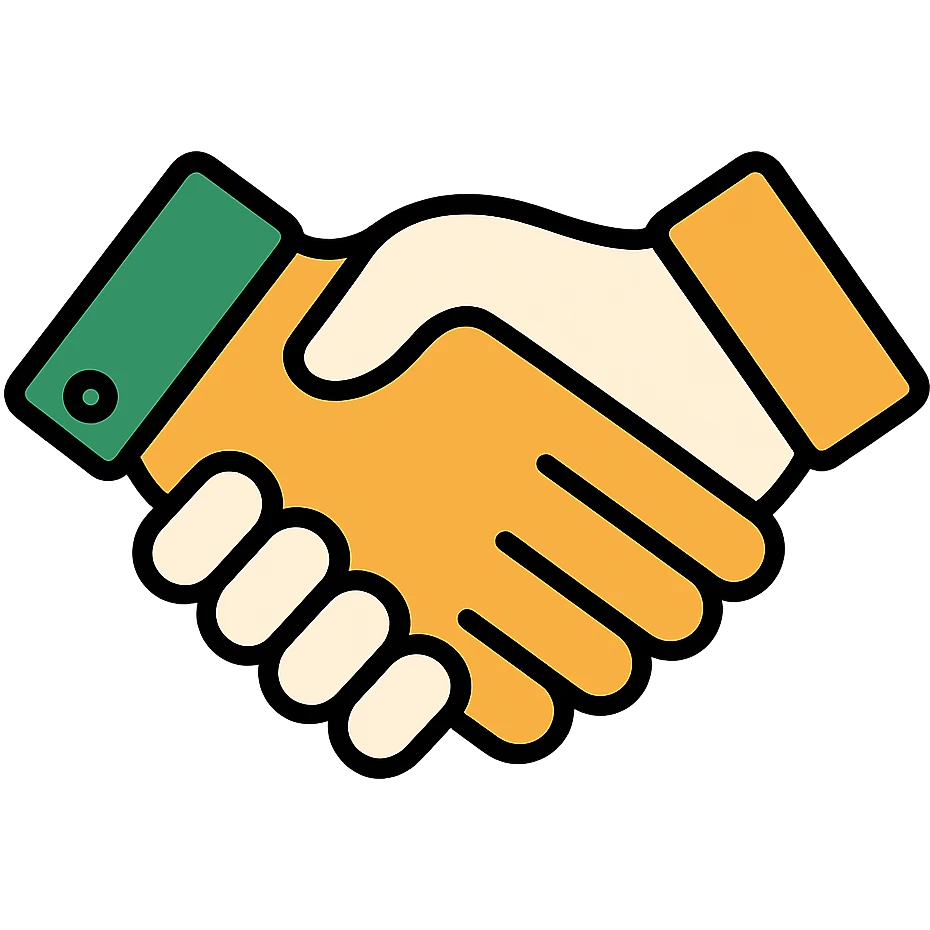 handshake emoji, professional style, green white and gold color scheme, modern look, rounded shapes, simple design, no background emoji