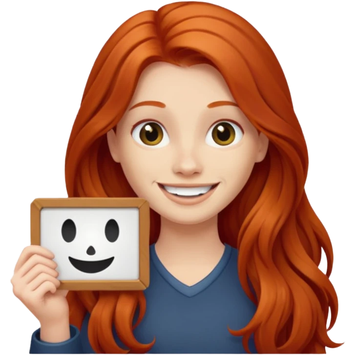 Long haired redhead holding a LURK sign emoji