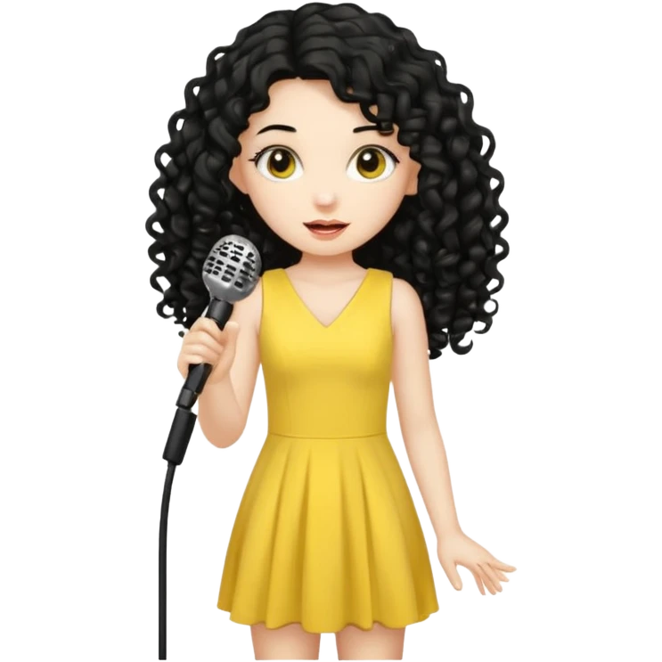 girl in yellow blink dress, logn black curly hair, holding a mic



















 emoji