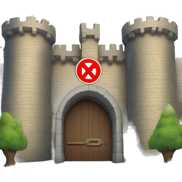 castle entrance with a sign that says "NO ENTRY" emoji