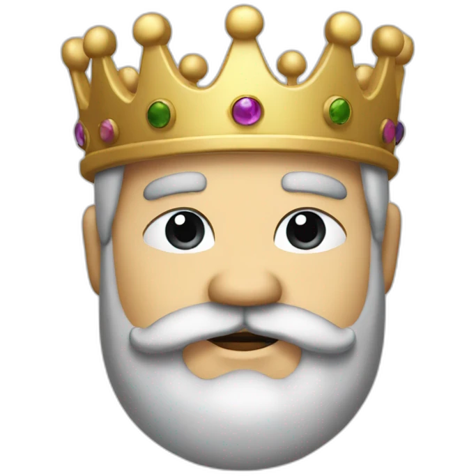 create a emoji of an old chubby man with black hair and black mustache and beard wearing a crown like a king emoji