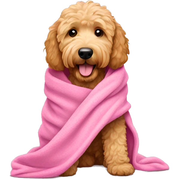 golden doodle wrapped in a pink blanket emoji
