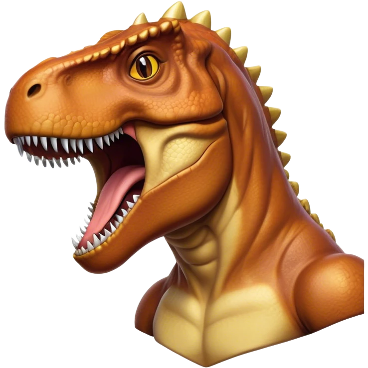 Cinematic Noble T-rex Portrait Emoji, Poised and commanding, with a massive, powerful head, a robust, muscular body, tiny, determined arms, and a fearsome yet noble gaze, Simplified yet sharply defined features, highly detailed, glowing with a cool, primal radiance, high shine, intelligent and formidable, stylized with an air of ancient predatory authority, focused and vigilant, soft glowing outline, capturing the essence of a watchful and confident T-rex that appears ready to roar out of the screen with effortless might! emoji