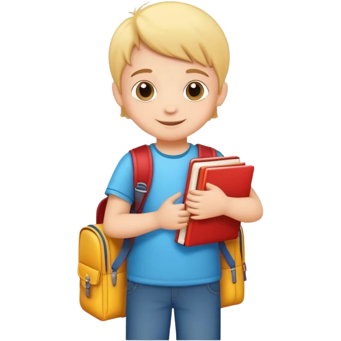 child packing a school bag with books and supplies, cheerful and organized emoji