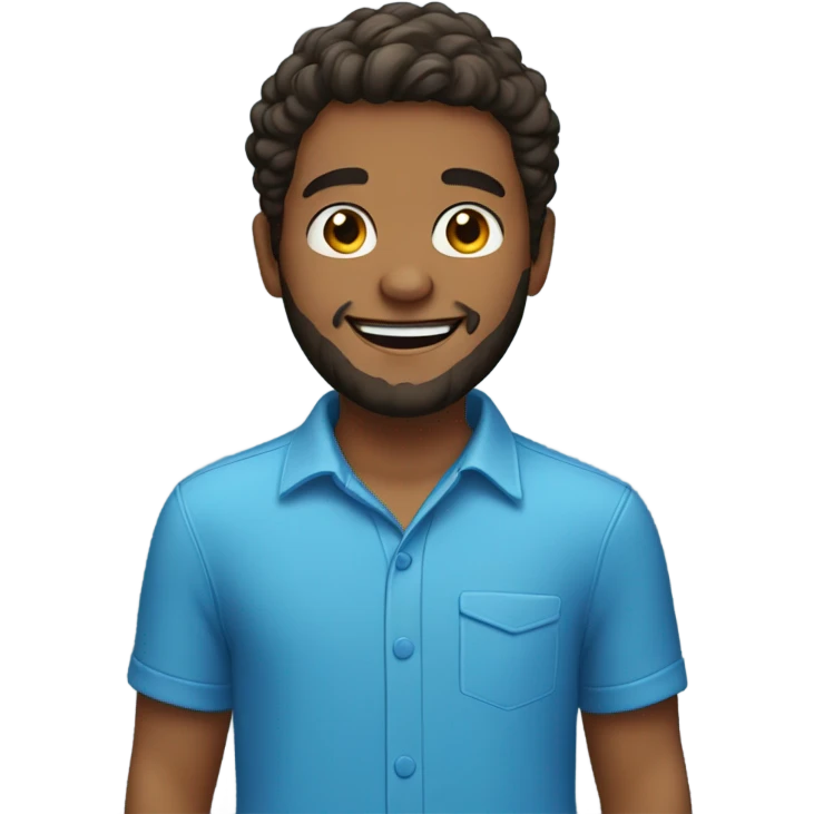 smiling boy in blue shirt and a beard emoji