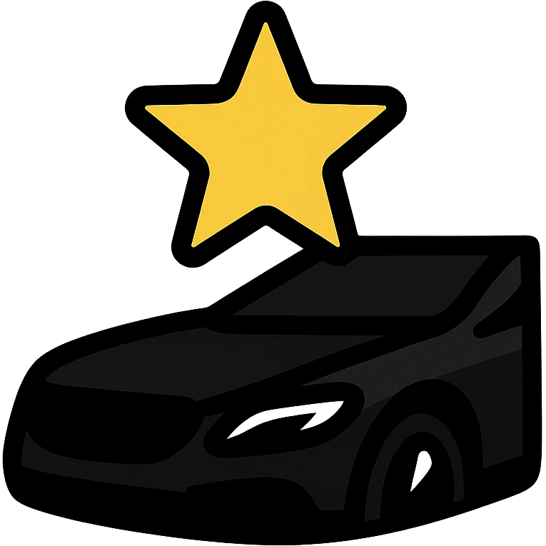 small bright silver or gold star icon conveying perfection on a glossy black high-end car surface, main color glossy black, subtle reflections, emphasis on mirror-like shine, modern and clean, not overloaded emoji