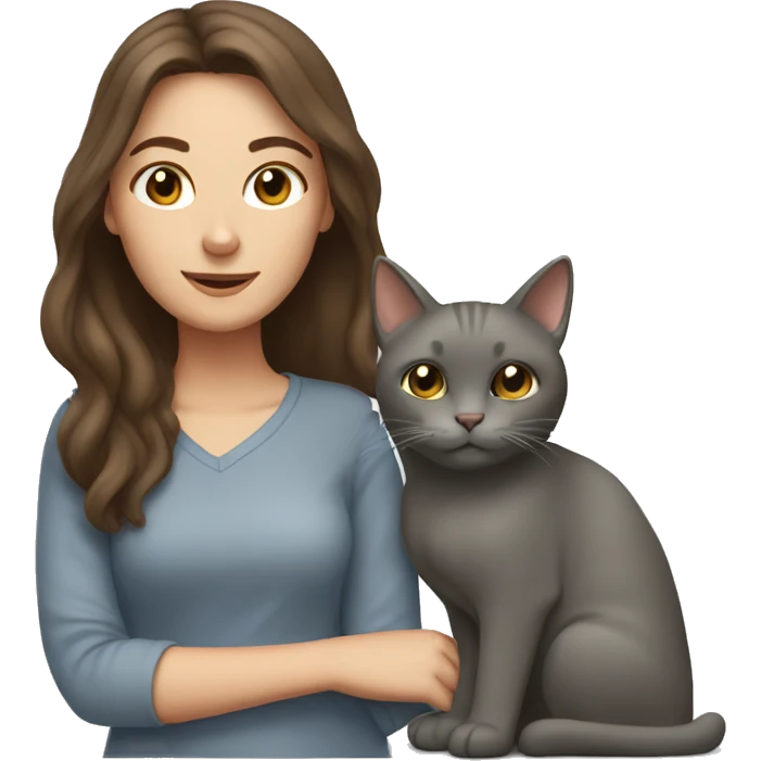 Woman with brown hair with her favourite grey cat emoji