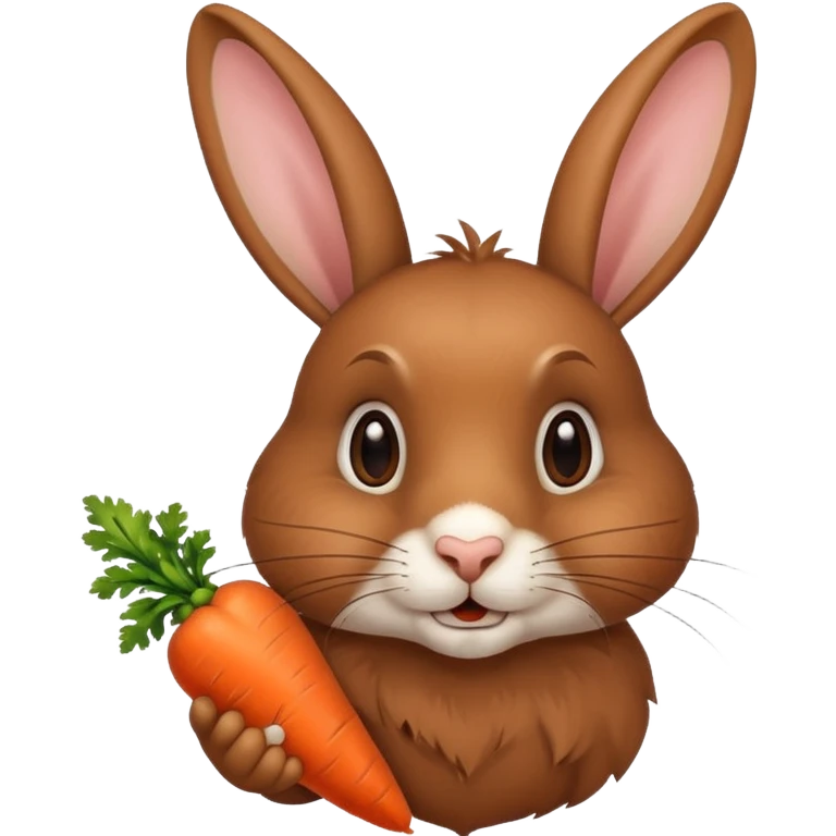 A brown rabbit with down ear eating a carot emoji