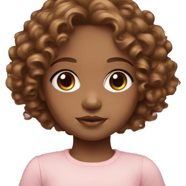Light brown doll eyes, brown curly hair, feminine, pink, brown girl, angelic emoji