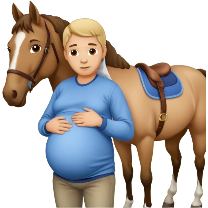 pregnant man in casual wear near horse emoji