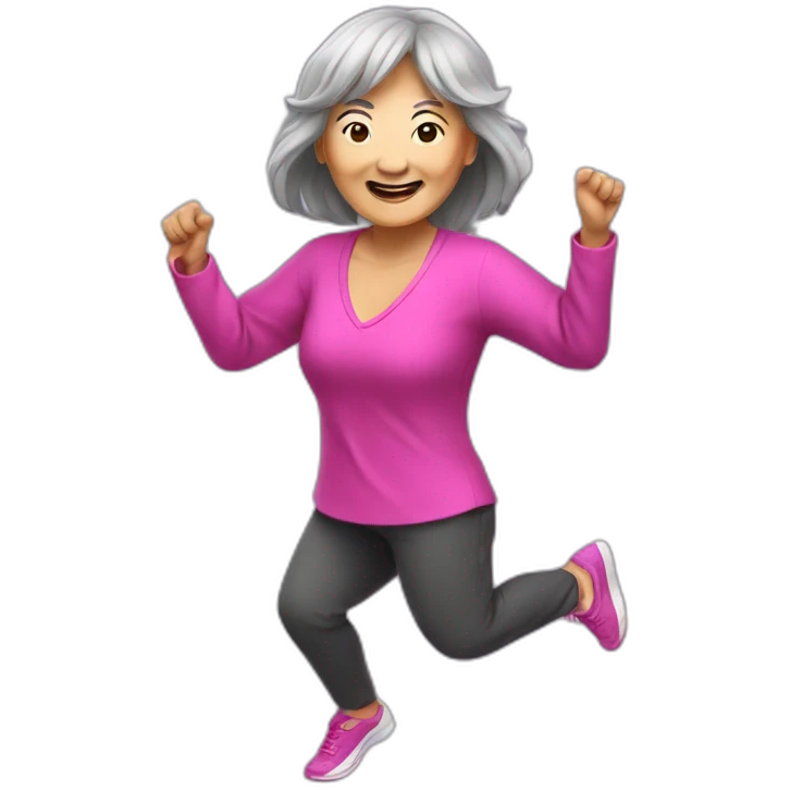 long hair Asian senior woman with bang dancing Zumba emoji