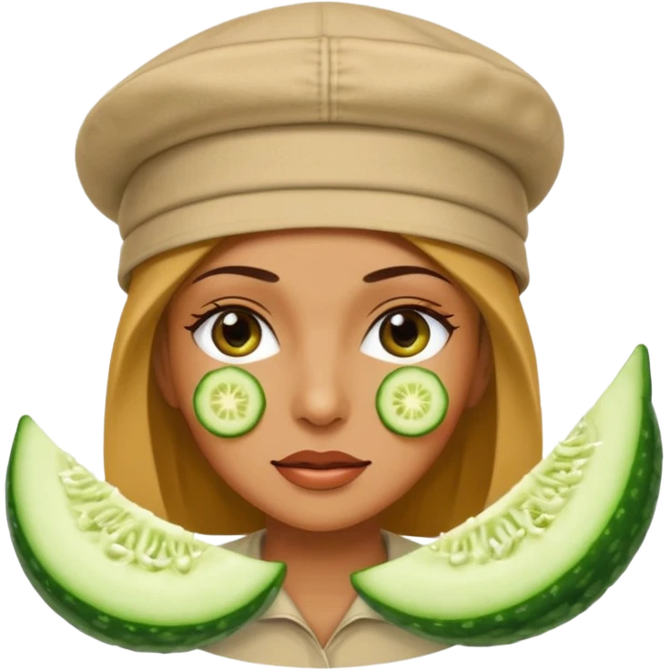 mulher de touca na cabeça e pepino nos olhos emoji