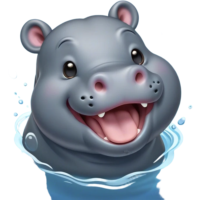 Cinematic Cute Yawning Hippo Portrait Emoji, Head tilted slightly with a dramatic, wide-open yawn, showcasing a soft, smooth slate-gray hide with gently drooping ears, round eyes barely open in drowsy contentment, Simplified yet irresistibly adorable features, highly detailed, glowing with a soft, cozy glow, high shine, relaxed yet expressive, stylized with a touch of aquatic charm, bright and endearing, soft glowing outline, capturing the essence of a sleepy yet affectionate hippo, so drowsy it feels like it could stretch out of the screen and curl up for a nap! emoji