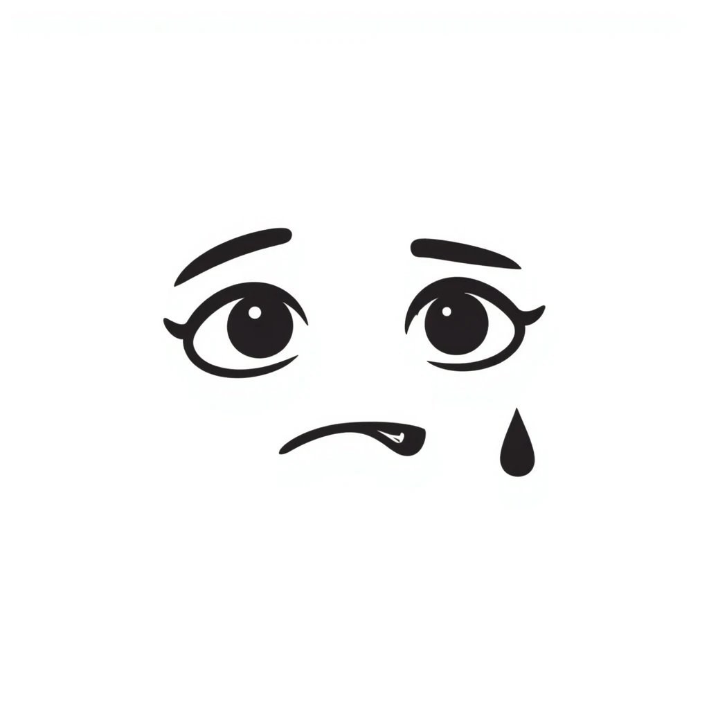 hand-drawn sad face with single tear emoji