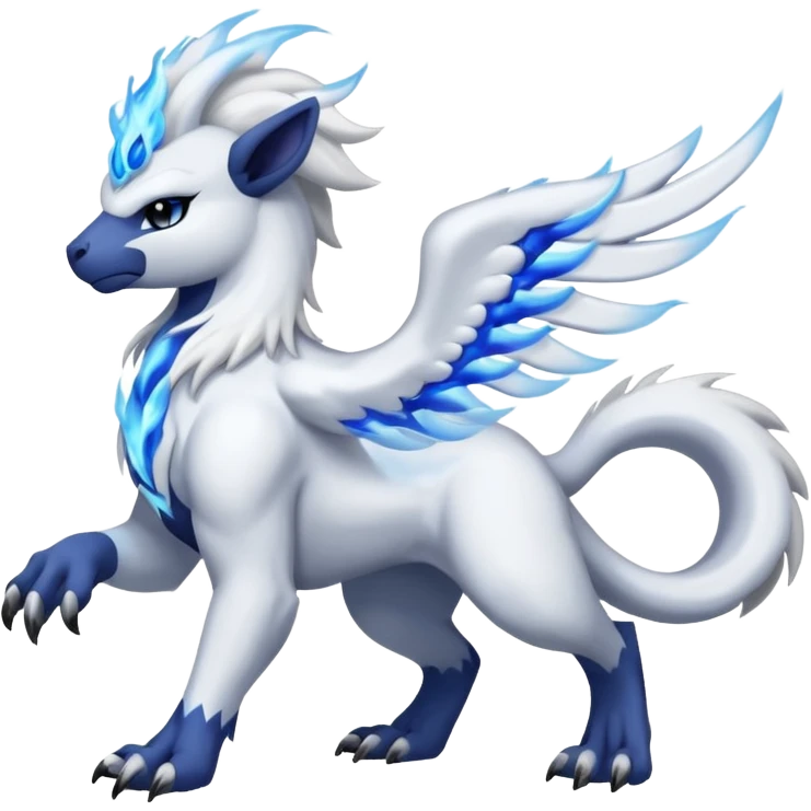 Absol-Reshiram-Fusion with blue flames (full body) emoji