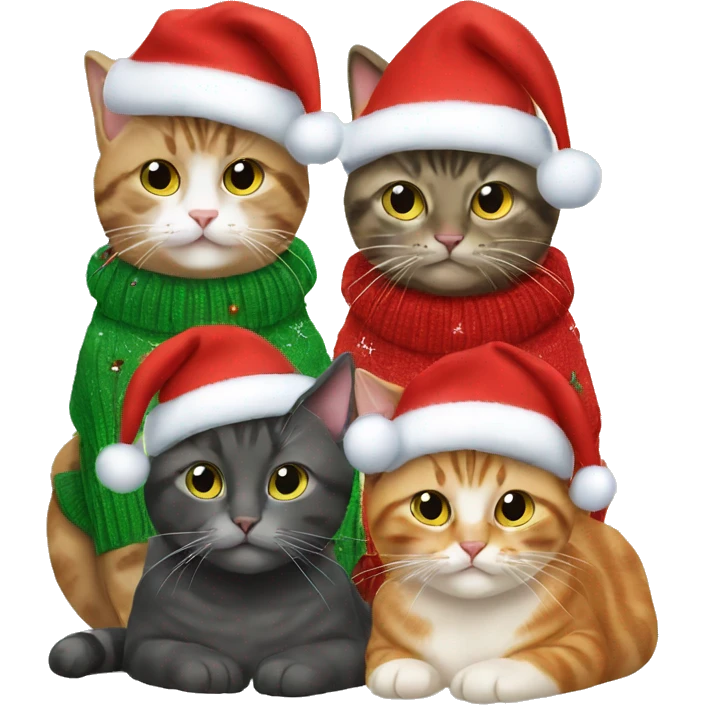 four cats wearing Christmas sweaters emoji