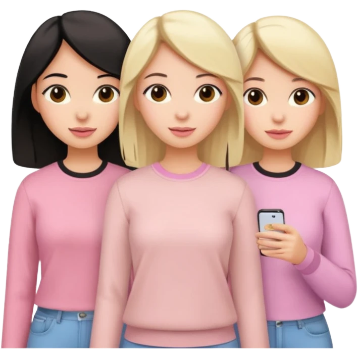 3 girlfriends with blond and black hair with pastel pink and brown clothes emoji