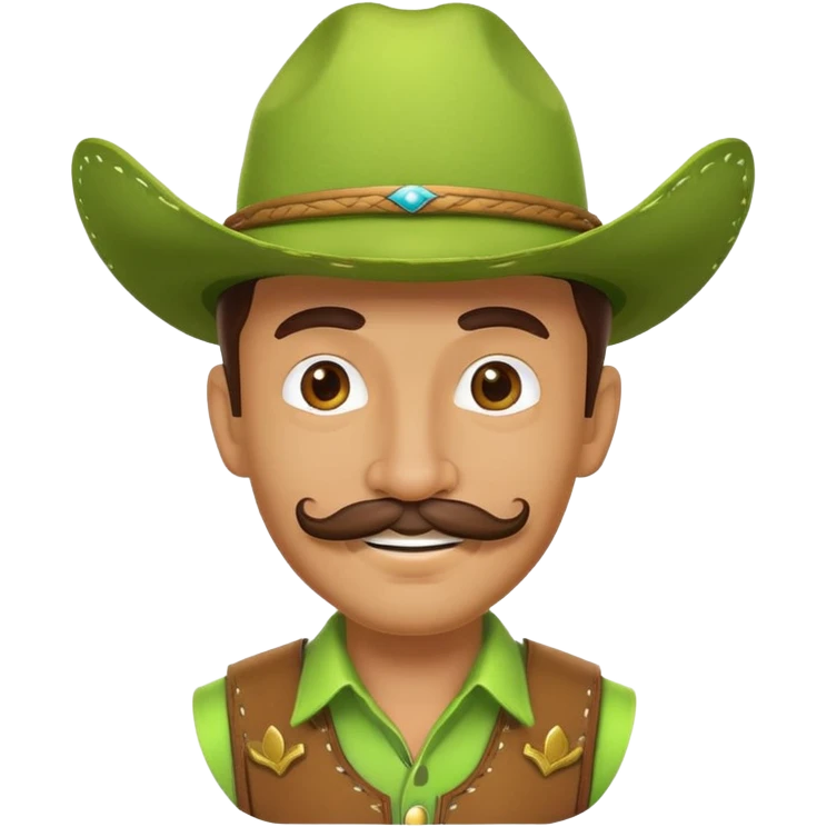 Smiling cowboy character with a lime green hat and mustache emoji