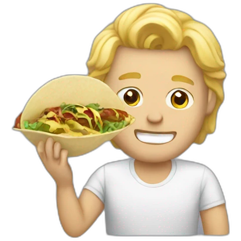 Blond man eating tacos and cats emoji