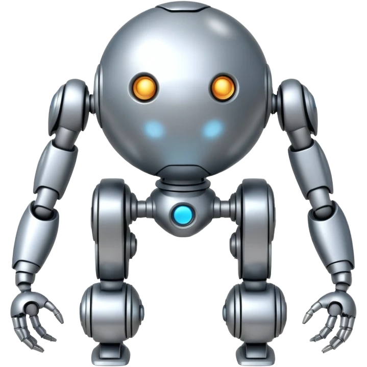 completely symmetrical 4 legged robot. center sphere with leg extending from each corner emoji