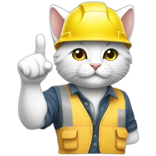 pointing with finger cat wearing yellow construction helmet manga style emoji