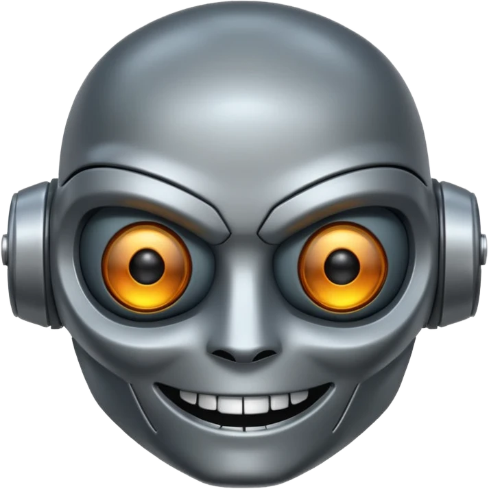 evil robot. Only its head. Very low details. Make it smile emoji