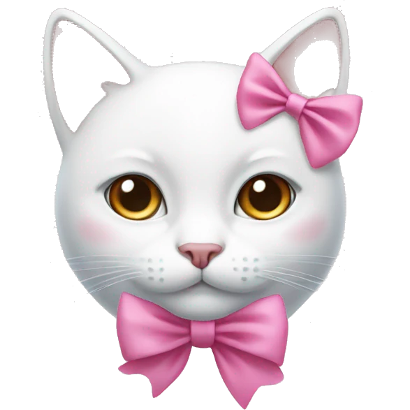 white cat face with a pink bow emoji