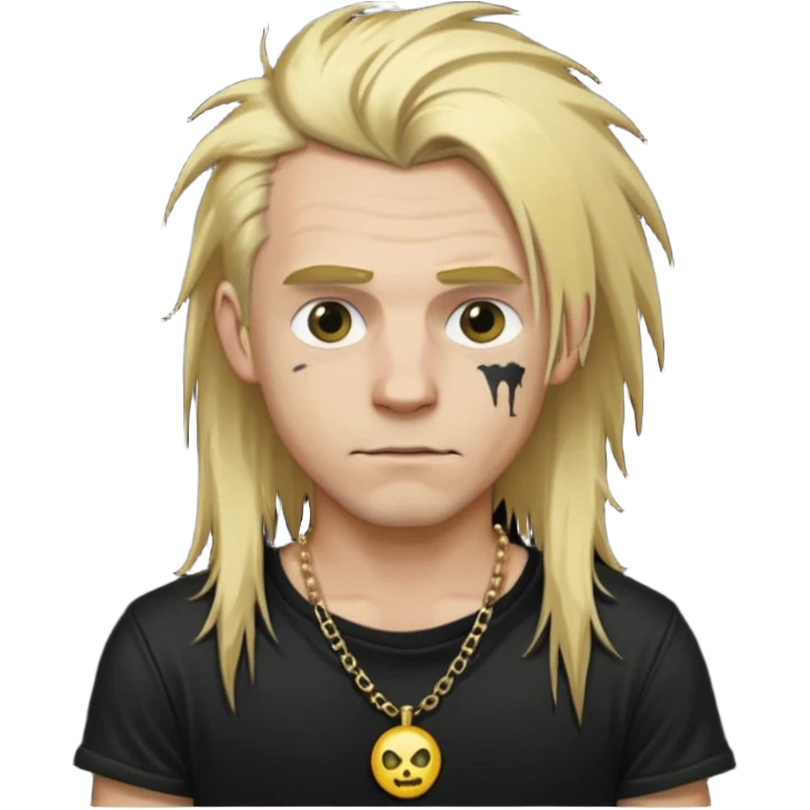 make a iphone emoji who is a white man that looks punk with messy blonde long hair with a black punk shirt and a golden neckless emoji
