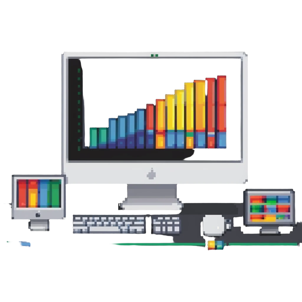 iMac computer with colorful bar charts on the screen emoji